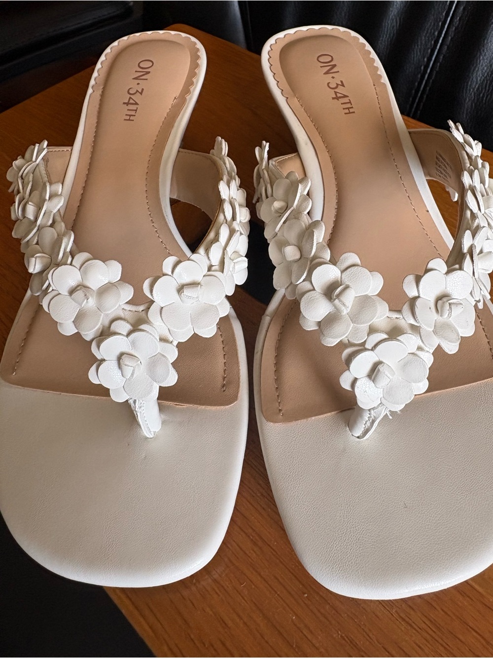 White Floral Thong Sandals for Women by On 34th